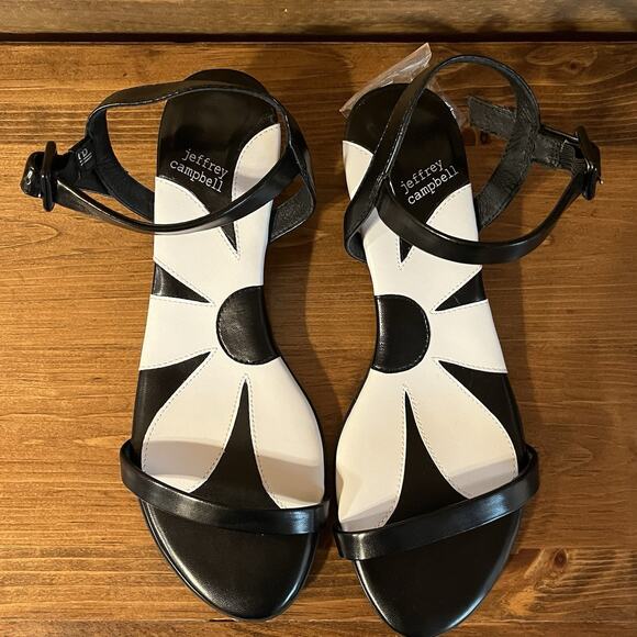 Jeffrey Campbell Women’s Heeled Sandals Size 7.5 Black White Daisy Boho Spring - Picture 7 of 15